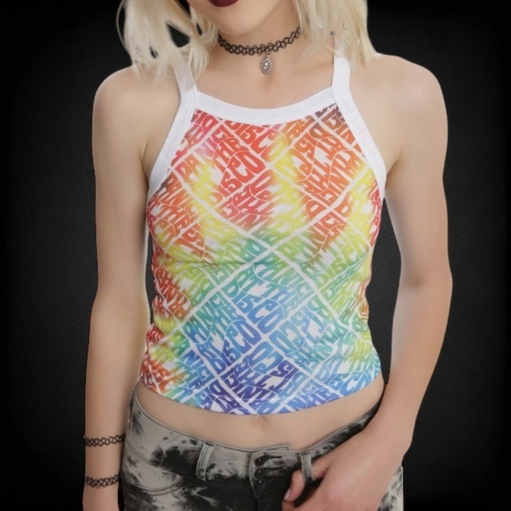 Panic! At The Disco Rainbow Tie Dye Cropped Halter Top